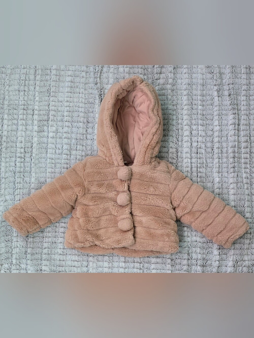 Cropped Baby Girl Plush Tan Coat w/ Hood by Giggles Size 12-18 Months Formal
